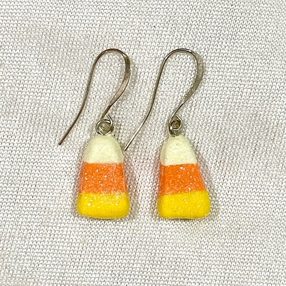 Halloween Candy Corn Sugar Gummy Earrings Glittery Kawaii Food Jewelry - Picture 2 of 5